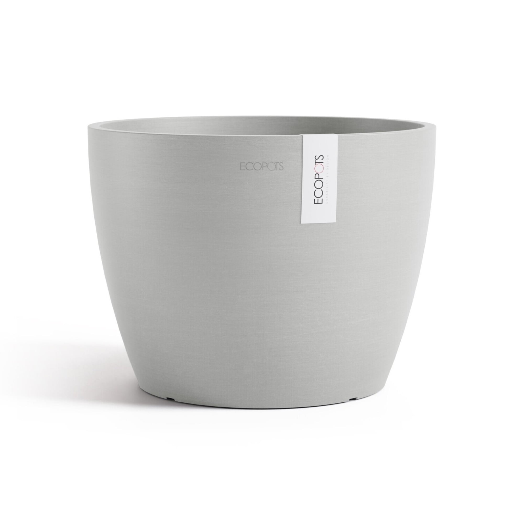 Ecopots Stockholm Durable Modern Round Indoor/Outdoor Recycled Based Composite Flower Pot Planter, White Grey, 12"