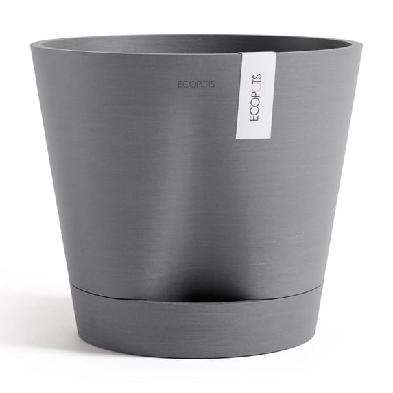 Ecopots Venice 2 Durable Modern Round Indoor/Outdoor Recycled Based Composite Flower Pot Planter w/ Water Reservoir, Grey, 12"