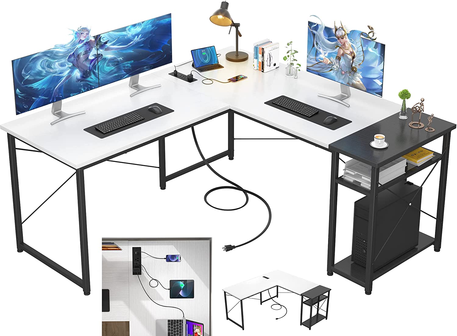 Ecoprsio LShaped Desk Large L Shaped Gaming Desk with Storage Shelves
