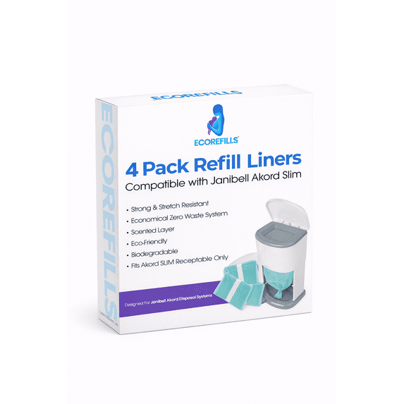 Ecorefills Adult Diaper Pail Refill Liners Compatible with Janibell Akord 330 Model, Odor Control, Easy Cut and Tie, 4 Pack