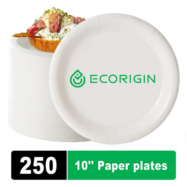 Ecorigin 10 Inch Paper Plates, Dinner Size Coated Plates, Everyday Use Plates, Household
