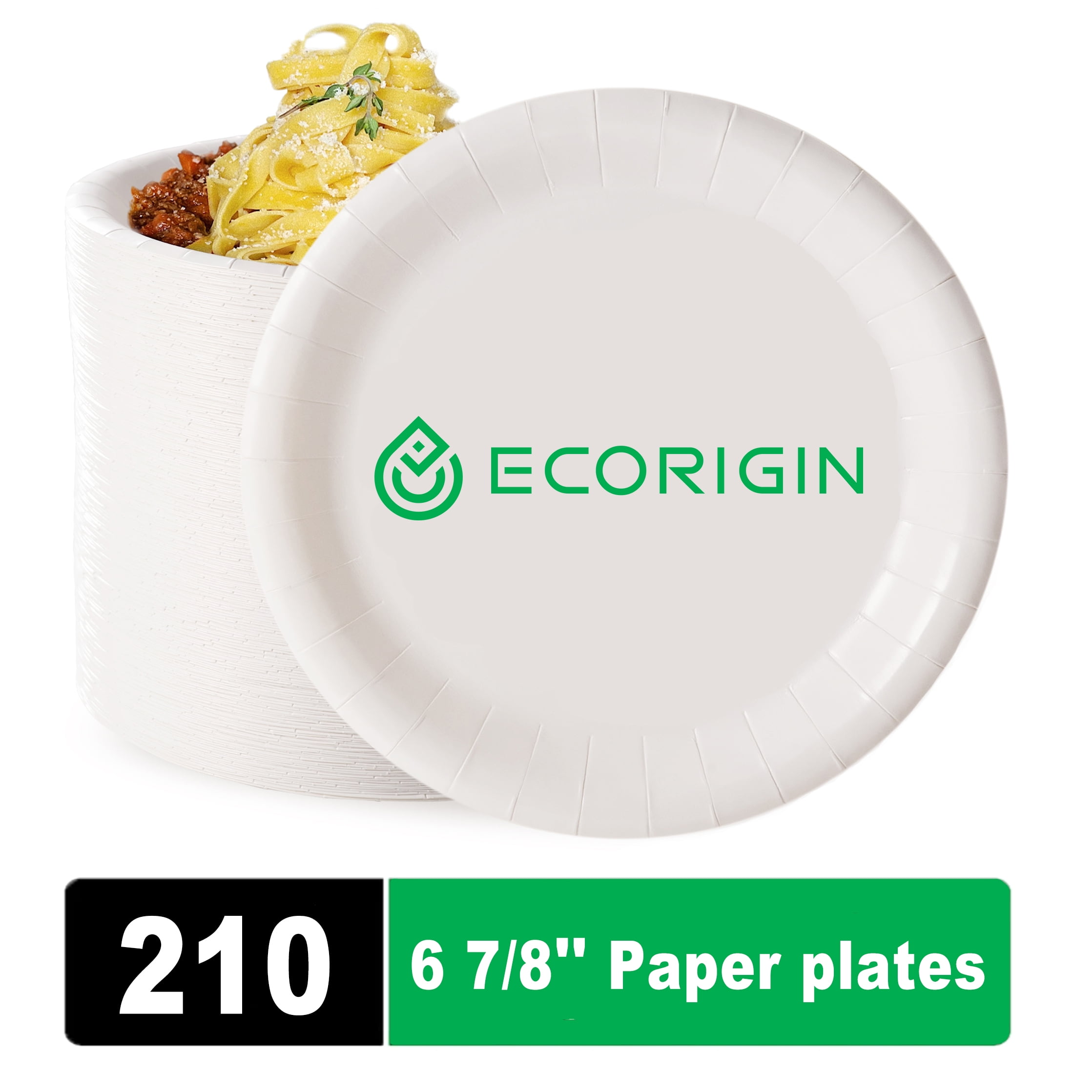 ECORIGIN 10 inch Paper Plates, Dinner Size Coated Plates, Everyday Use Plates, Household Disposable Plates, White Round Plates Bulk, 210 Count