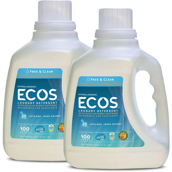 Ecos 2X Liquid Laundry Detergent, Free & Clear, 100 Fl Oz (Pack Of 2)