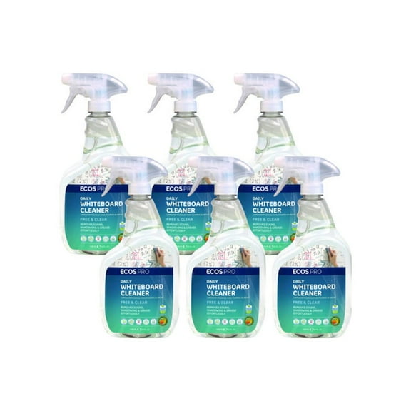 ECOS Daily Whiteboard Cleaner, Free and Clear, 32 oz Spray Bottle, 6/Carton