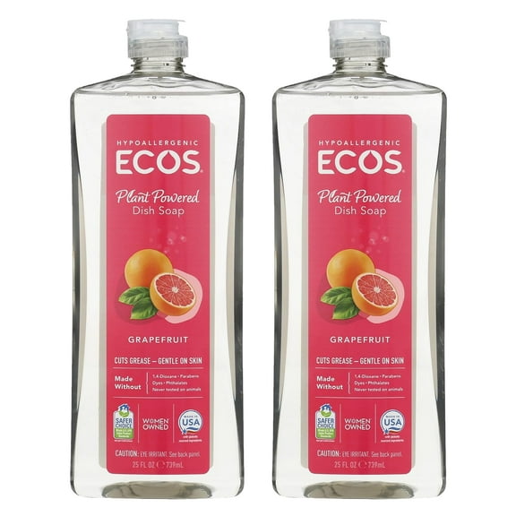 Ecos, Ultra Dishmate, Natural Liquid Dishwashing Cleaner, Grapefruit, 25 fl oz, Pack of 2