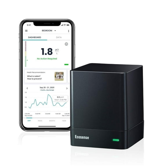 Ecosense EQ100 EcoQube, Digital Radon Detector, Accurate and Fast capture of Fluctuating Radon Levels, Trend charts, Remote data access. Supports 2.4 GHz networks only, Now Works with IFTTT