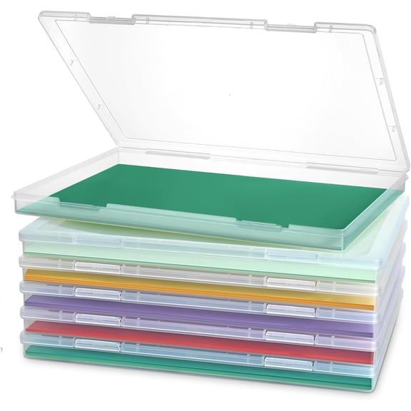 Ecoskio 6 Pack Clear Plastic Photo & Scrapbook Paper Storage Box Equipped with Double Latches, Large Organizer Case Fits 8"x 10" Photo and A4 File, Protective Container for Photos, Scrapbook Supplies