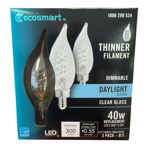(3-Pk) EcoSmart LED Vintage Edison Light Bulb Daylight 5000K BA11 40W Eqv