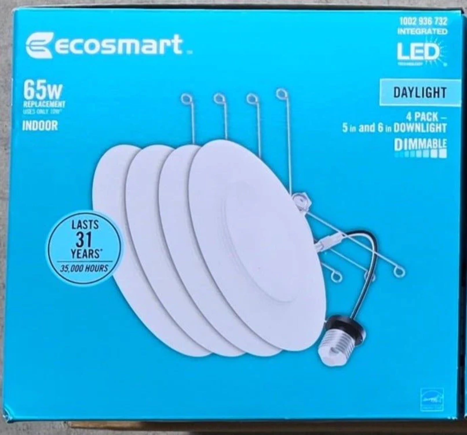 Ecosmart 4 Pack Daylight Integrated LED 6 in White Canless New Construction Remodel Dimmable Recessed Light Trim