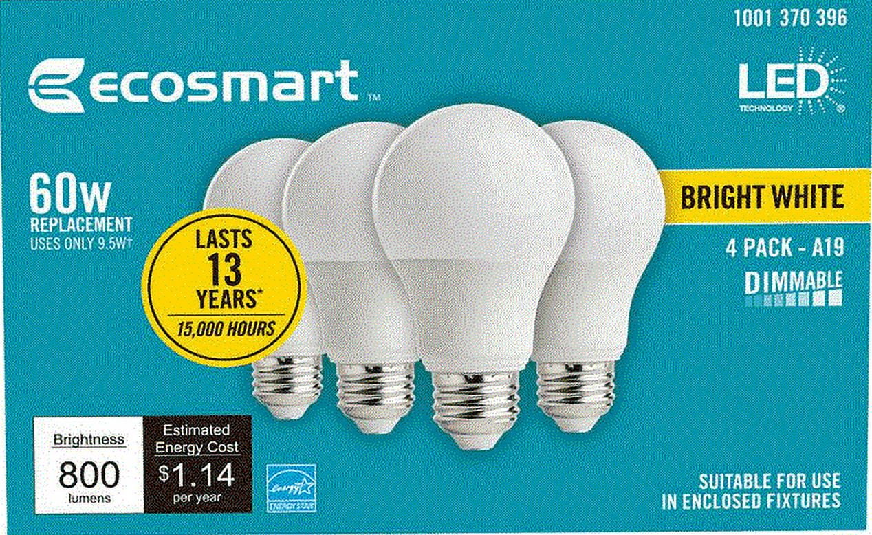 Ecosmart 60-watt Equivalent A19 Dimmable Led Light Bulb Bright White (4 Pack)