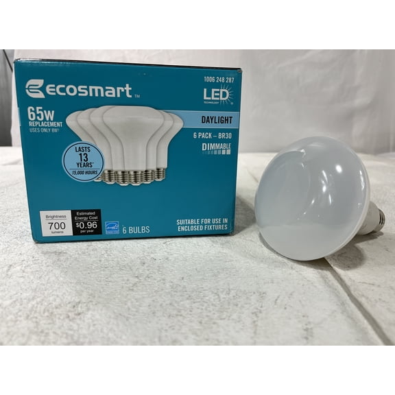EcoSmart 65-Watt Equivalent BR30 Dimmable LED Flood Light Bulb Daylight (6-Pack)