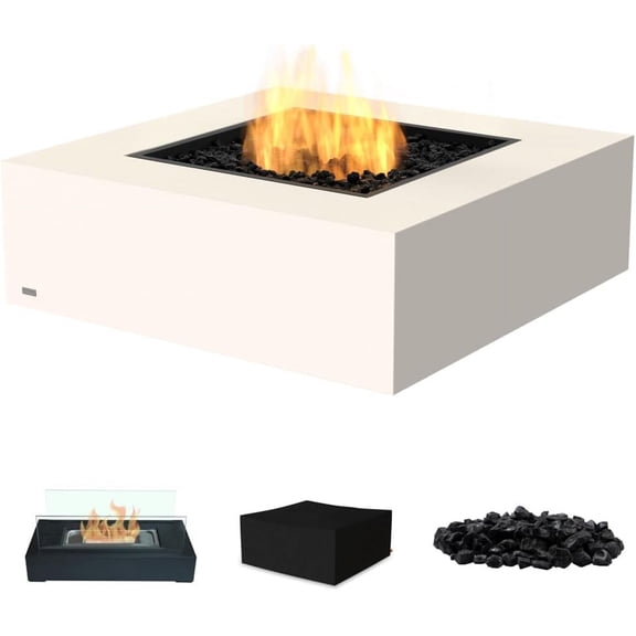 Ecosmart | Base 40 Fire Pit Table | Bone Color | Stainless Steel Gas Burner | Elegant Curved Design with Versatile Wide Lip | Complements Any Decor and Setting