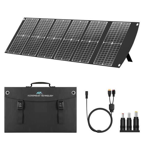 Ecosonique 100W Portable Foldable Solar Panels Charger Fast Charging with USB-C PD3.0 USB-A QC3.0 DC 20V Lightweight with Kickstand for Camping Power Station Solar Generators Cell Phones Power Banks