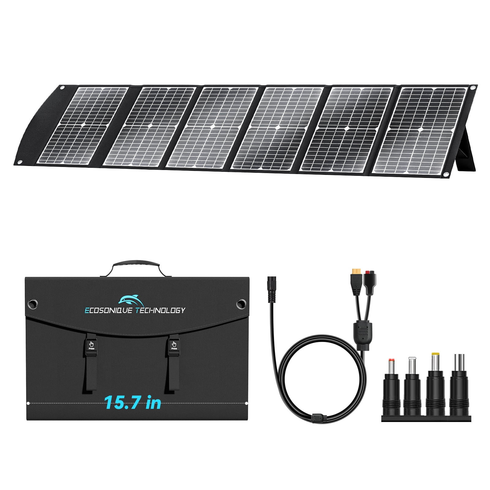 Ecosonique 100W Portable Foldable Solar Panels Charger Fast Charging with USB-C PD3.0 USB-A QC3.0 DC 20V Lightweight with Kickstand for Camping Power Station Solar Generators Cell Phones Power Banks