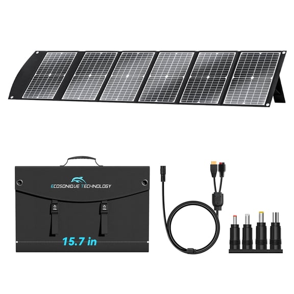 Ecosonique 100W Portable Foldable Solar Panels Charger Fast Charging with USB-C PD3.0 USB-A QC3.0 DC 20V Lightweight with Kickstand for Camping Power Station Solar Generators Cell Phones Power Banks