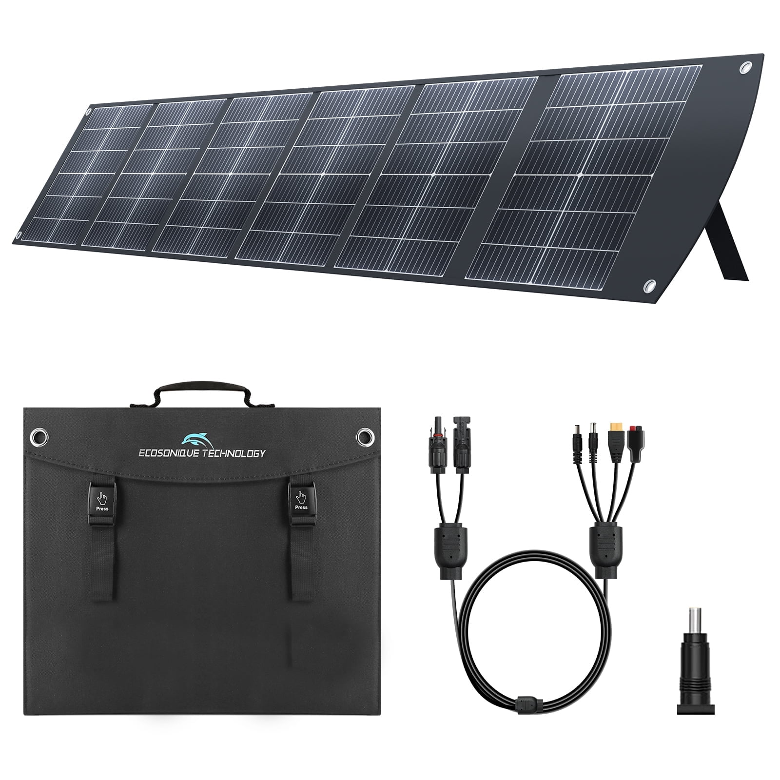 Ecosonique 200W Portable Solar Panel for Power Stations, Foldable & Lightweight with Kickstand, USB-C PD3.0 & USB-A QC3.0, MC4 & Multi-Output for Solar Generators, RVs, Camping, and Outdoor Use