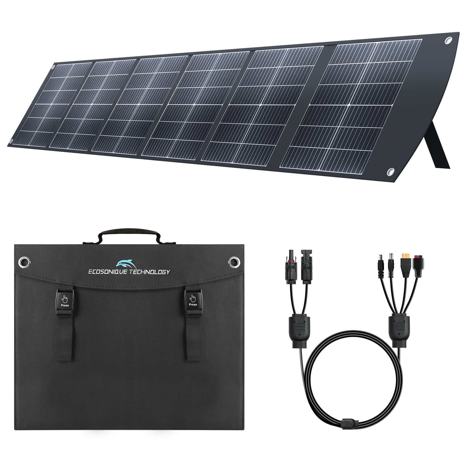 Ecosonique 200W Portable Solar Panel for Power Stations, Foldable & Lightweight with Kickstand, USB-C PD3.0 & USB-A QC3.0, MC4 & Multi-Output for Solar Generators, RVs, Camping, and Outdoor Use