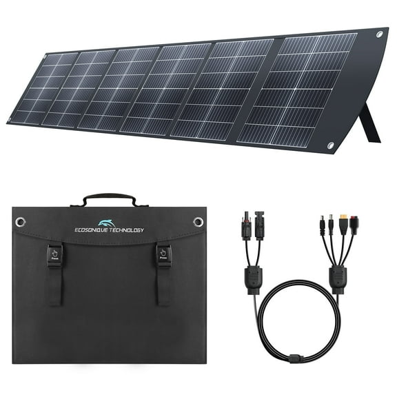 Ecosonique 200W Portable Solar Panel for Power Stations, Foldable & Lightweight with Kickstand, USB-C PD3.0 & USB-A QC3.0, MC4 & Multi-Output for Solar Generators, RVs, Camping, and Outdoor Use