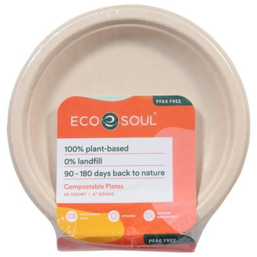 Ecosoul 6 Inch Heavy Duty Disposable Paper Plates, 50 Count, 1 Pack