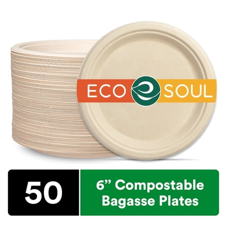Ecosoul 6 Inch Heavy Duty Disposable Paper Plates, 50 Count, 1 Pack