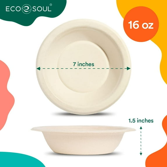 Ecosoul - Round Bowls 16 Oz Bagasse - Case of 8-50 CT