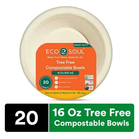 Ecosoul Round Disposable Paper Bowls, 16 Oz, Beige, 20 Count