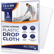 Ecotez 1 Pack 12 x 9 ft Extra Large Painter's Drop Cloth - Light & Durable Dust Cover - Clear Plastic Sheet - Paint Drop Cloth - Plastic Floor Protector