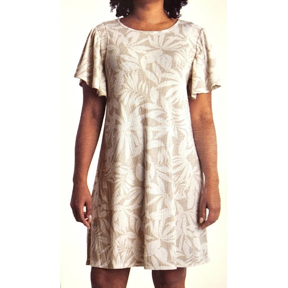 Ecothreads Ladies' Flutter Sleeve Dress (Tan, S)