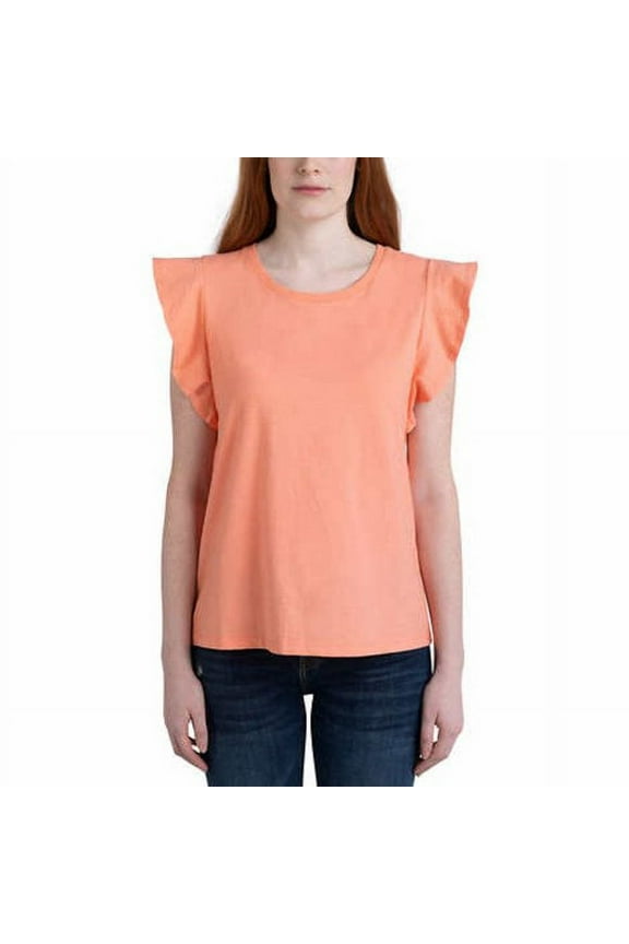 Ecothreads Ladies' Flutter Sleeve Top (Peach Pink, Medium)