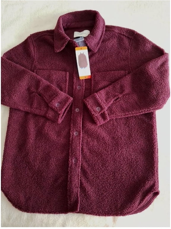 Ecothreads Ladies Long Sleeve Boucle Warm Soft Shirt Jacket (Red. Medum)
