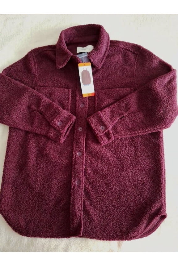 Ecothreads Ladies Long Sleeve Boucle Warm Soft Shirt Jacket (Red. Medum)