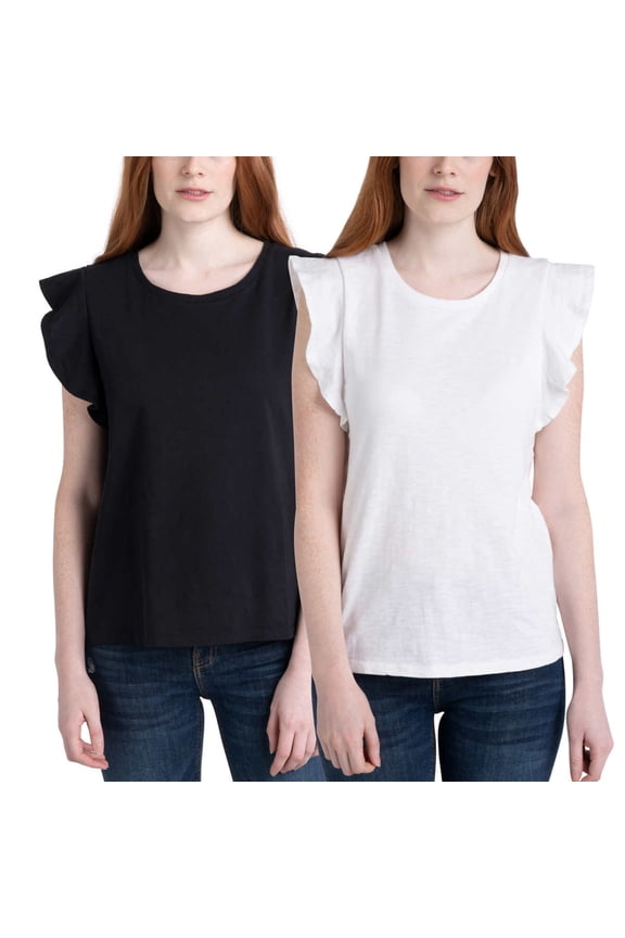 Ecothreads Women's 2-pack Flutter Sleeve Soft Organic Cotton Tee Top-Black / 3X