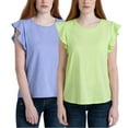 thumbnail image 1 of Ecothreads Women's 2-pack Flutter Sleeve T-Shirt Soft Organic Cotton Tee Top-Blue / XL, 1 of 6