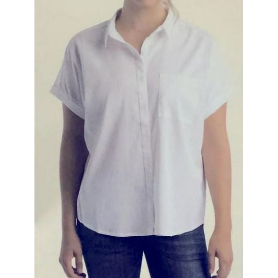 Ecothreads Women's Button-Up Chest Pocket Short Sleeves Shirt, White XXL
