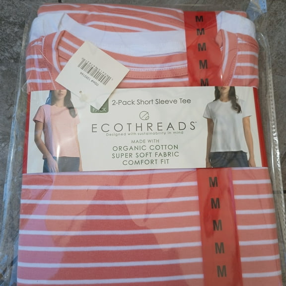 Ecothreads Women's Short Sleeve T-Shirt Organic Cotton 2Pack Size: M, Color: Burnt Coral/White
