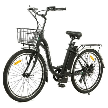 Ecotric Peacedove 26 In. 36 V 10 Ah 350 W Step Through City Electric Bicycle with Basket 7 Speed for Adults Men and Women Pedal Assist Black A-E516646