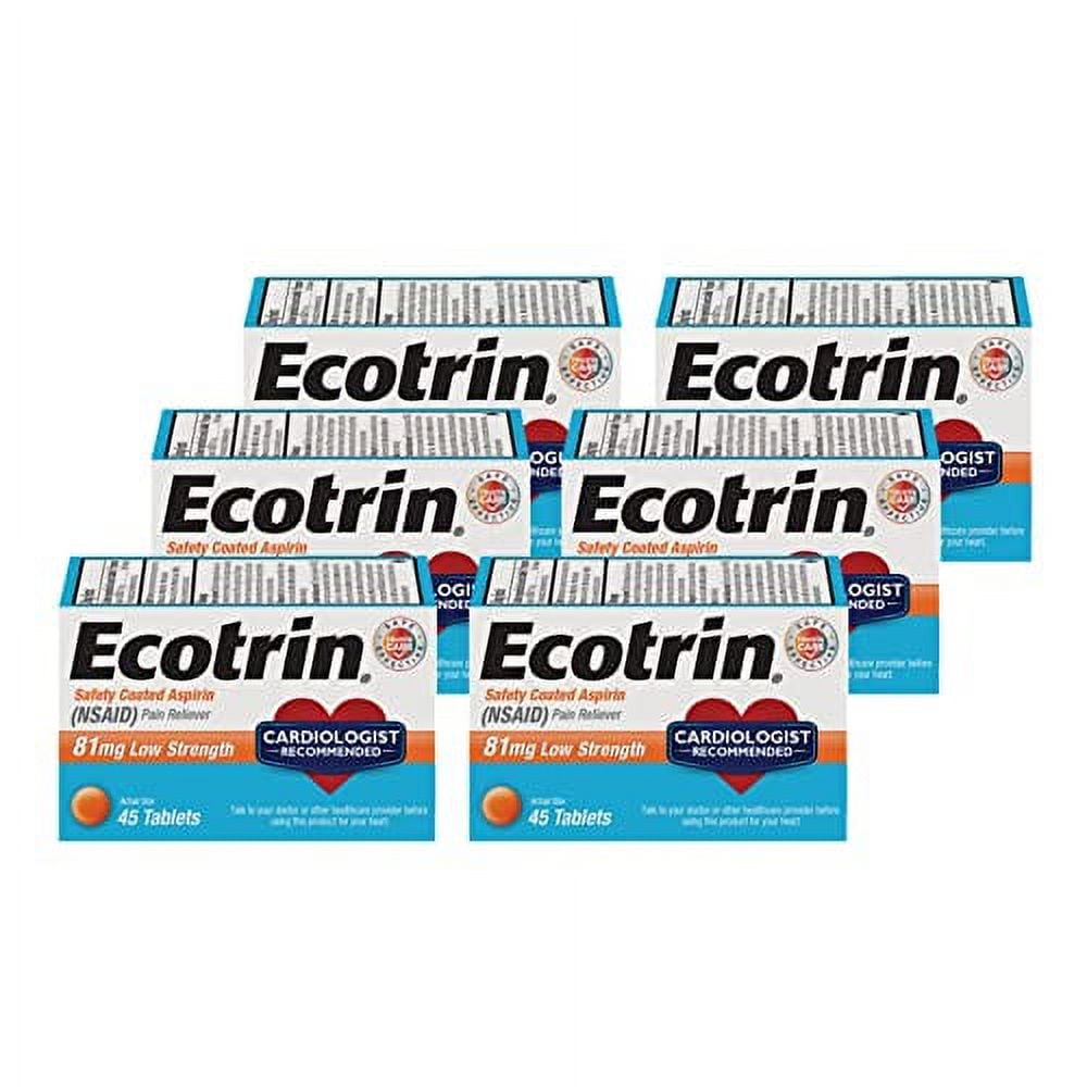 Ecotrin Low Strength Safety Coated Aspirin, NSAID 81mg, 45 count (6