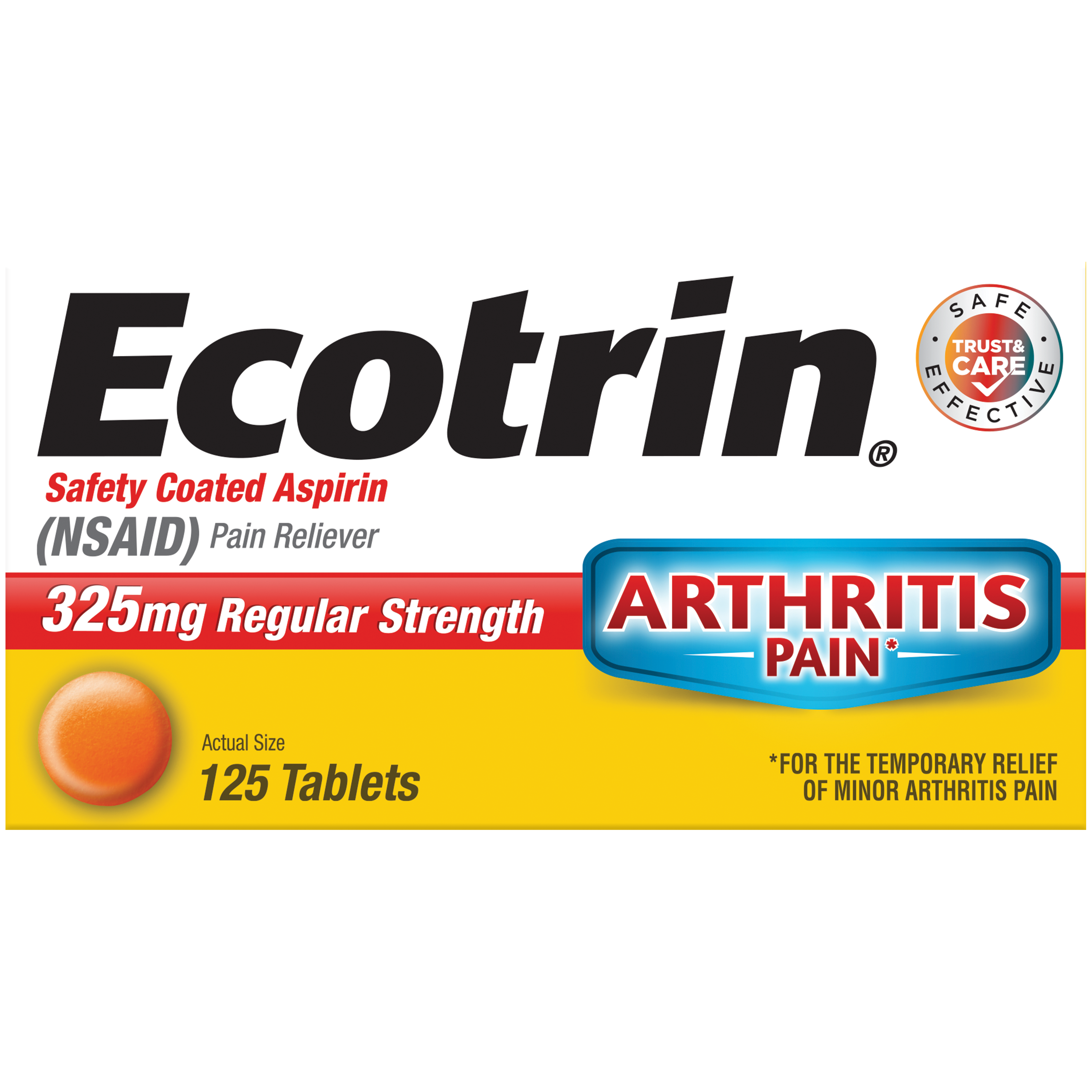 Ecotrin Regular Strength 325 mg Pain Reliever Tablets, 125 Count - image 1 of 13