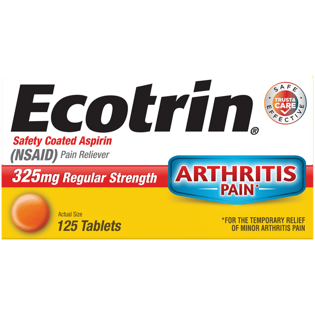 Ecotrin Regular Strength 325 mg Pain Reliever Tablets, 125 Count