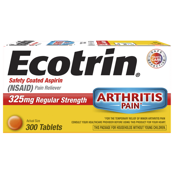 Ecotrin Regular Strength Safety Coated Aspirin, Arthritis Pain, 300 Tablets