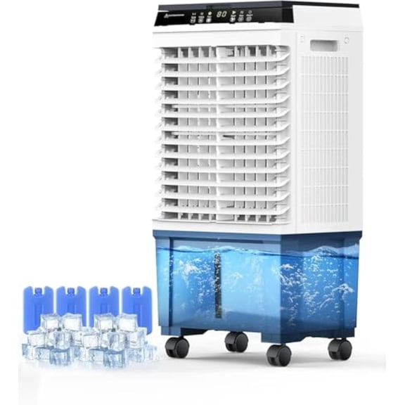 Ecotronic 1800 CFM Electric Evaporative Air Cooler, Portable Swamp Cooler with 5.2 Gal Water Tank, Remote Control, 3 Speeds & 3 Modes, 4 Ice Packs, Cooling Fan for Room, Garage, Patio
