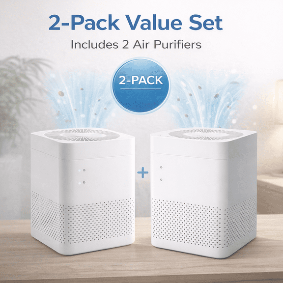 Airchoice HEPA Air Purifier for Home and Pets, 2-Pack Air Cleaner for Small Bedroom and Office, Removes Dust and Pollen, Night Light, White