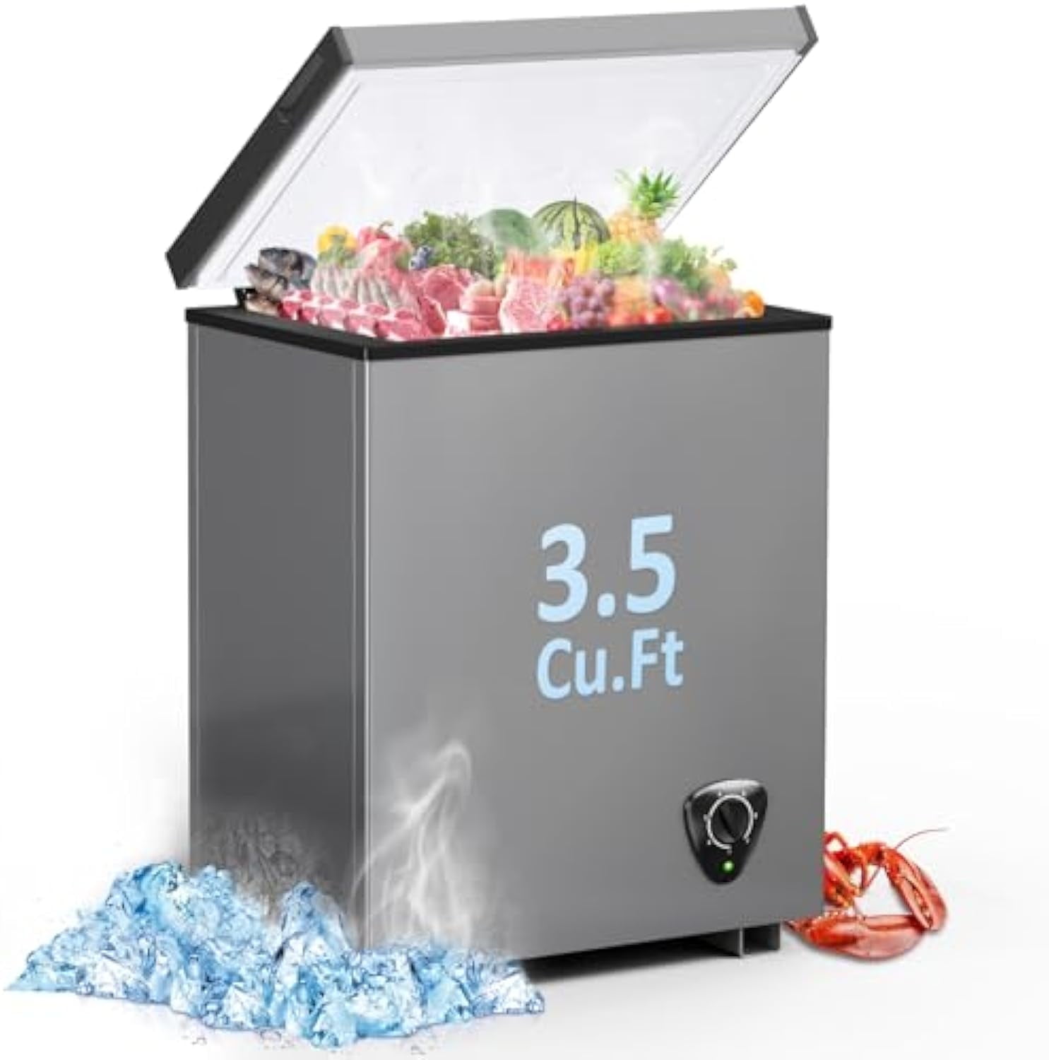 Ecotronic 3.5 Cu.ft Grey Deep Chest Freezer with Adjustable Temperature, Removable Basket, New
