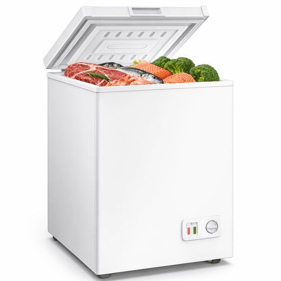 Ecotronic 3.8 Cu. Ft. Compact Chest Freezer, Deep Freezer with Adjustable Thermostat, Energy Saving, Low Noise, Small Freezer for Garage, Apartment, Kitchen, White