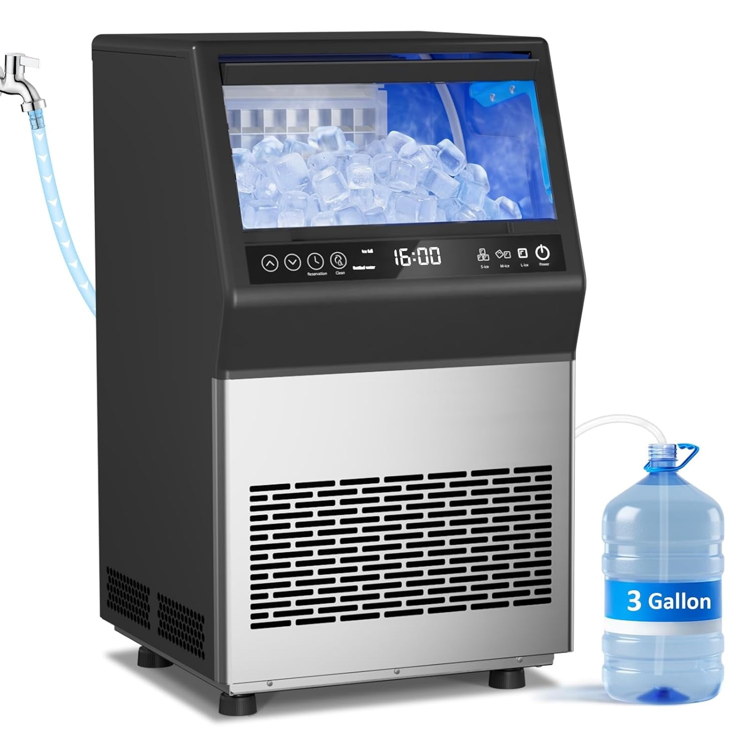 Ecotronic Ice Maker 110 lbs/24H, Freestanding/Built-in Ice Machine with 3 Ice Sizes, Dual Water Supply (Tap & Bottle), Self-Cleaning, for Home, Office, Bar