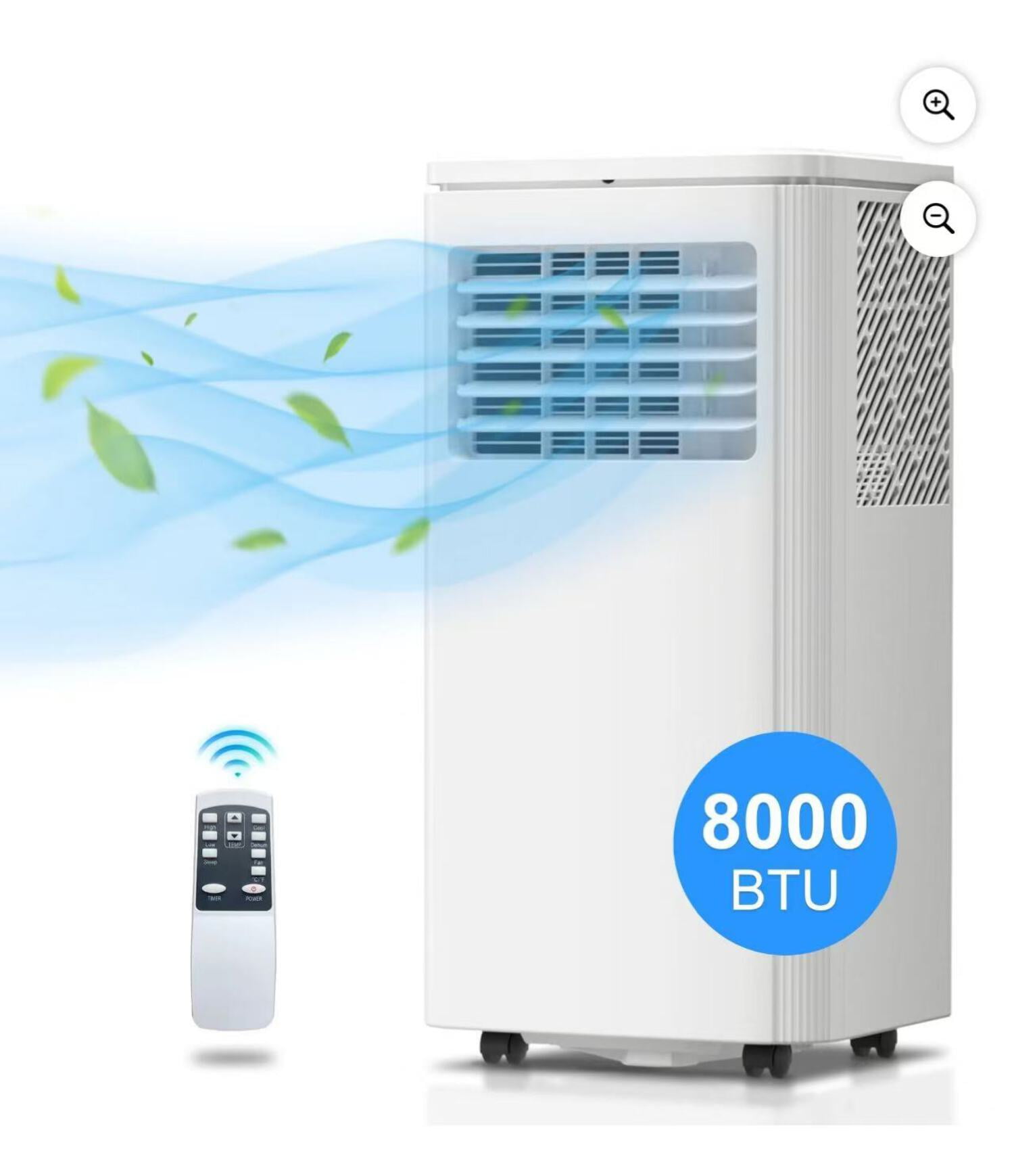 Ecotronic Portable Air Conditioner 8,000 BTU  with 24H Timer ,Remote Control and all Accessories for Room up to 250 Sq.ft, White
