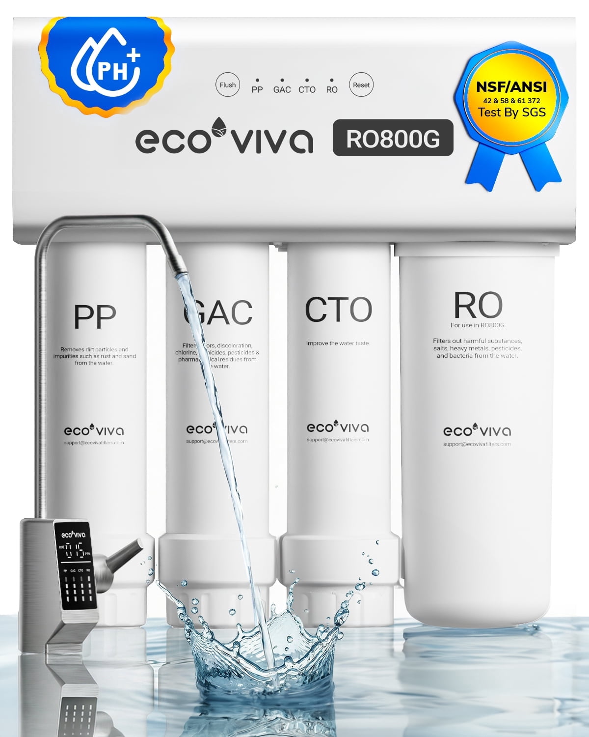 Ecoviva 1000GPD 9-Stage Tankless Alkaline RO System with 3:1 Reverse Osmosis Filter