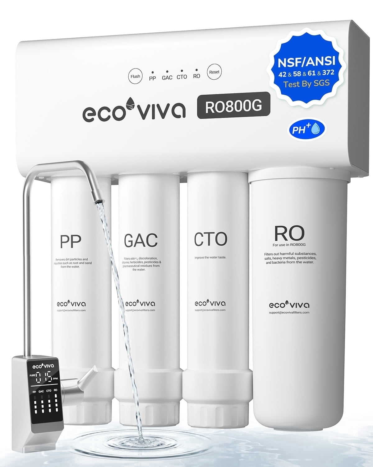 Ecoviva 800GPD  3:1 Reverse Osmosis Filter  9-Stage Tankless Alkaline RO System