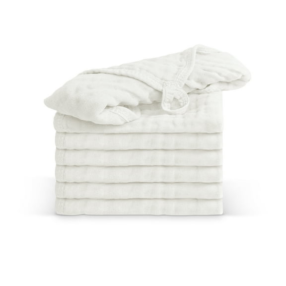 Ecovona - 100% Cotton Baby Burp Cloths 10"x10" (8 Pack) Snuggle Comfort Muslin Washcloths - Newborn Baby Must Haves & Registry Gifts - Easy to Clean Cloth for Babies, New Born Boy & Girl (white)