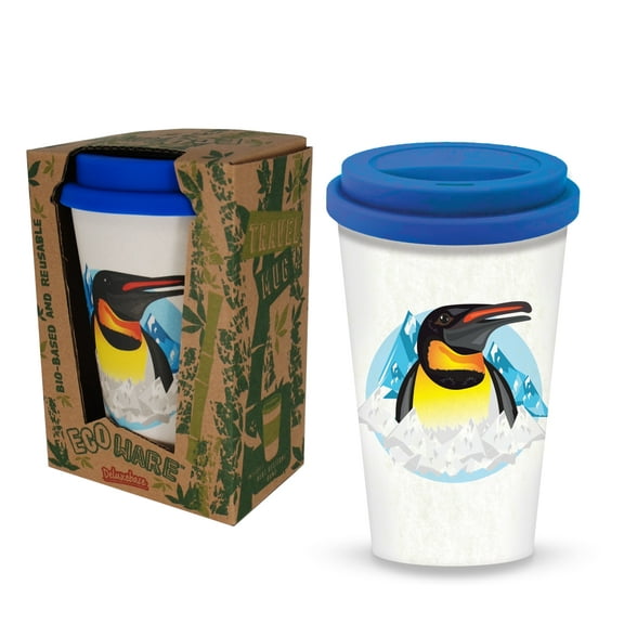 Ecoware Travel Mug - Penguin by Deluxebase. 400ml Reusable Bamboo Cup for Coffee, Tea & Hot Drinks
